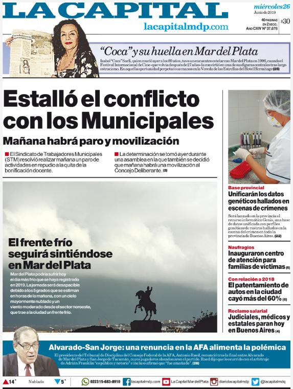Tapas de Diarios - La Capital de Mar del Plata miercoles 26-06-19