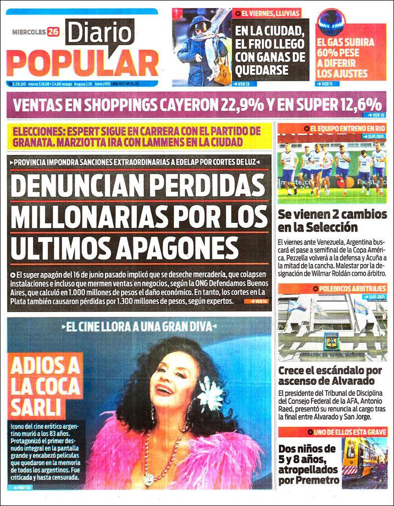 Tapas de Diarios - Popular miercoles 26-06-19