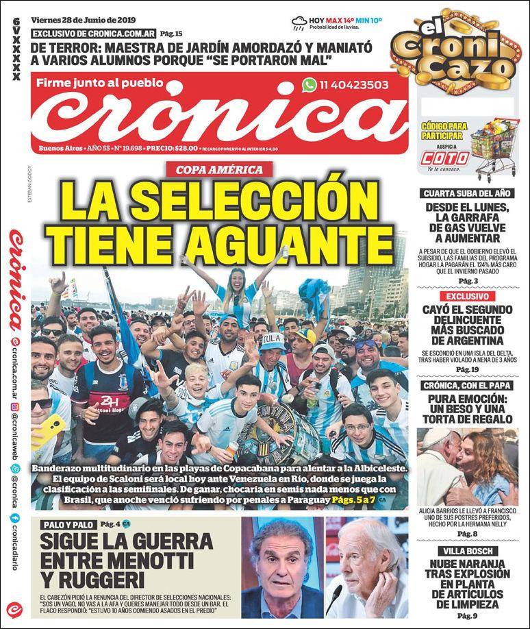Tapas de diarios - Crónica 28-06-19