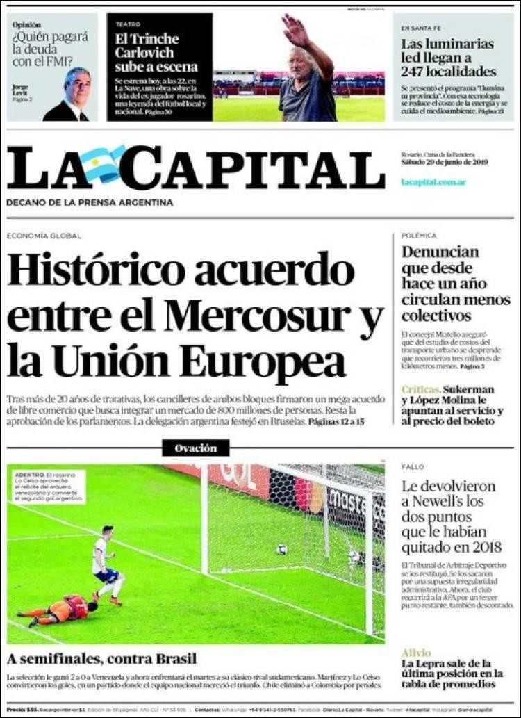 Tapas de diarios - La Capital sábado 29-06-19