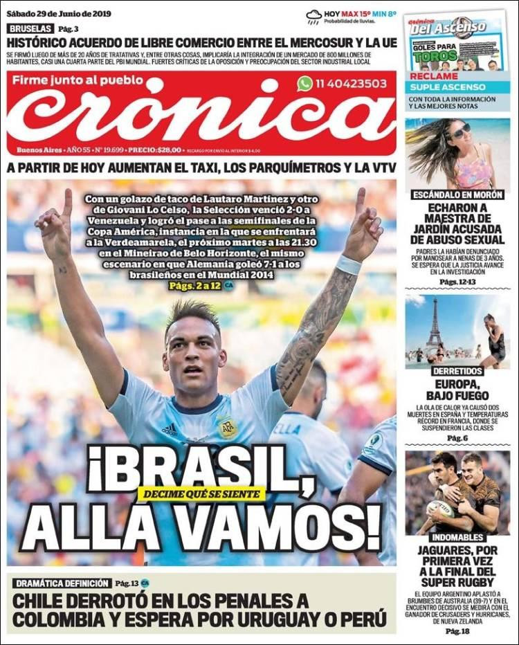 Tapas de diarios - Crónica sábado 29-06-19