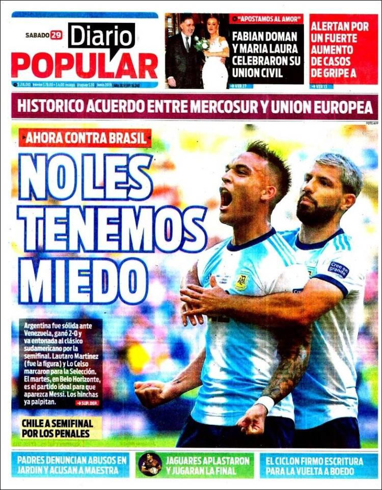 Tapas de diarios - Diario Popular sábado 29-06-19