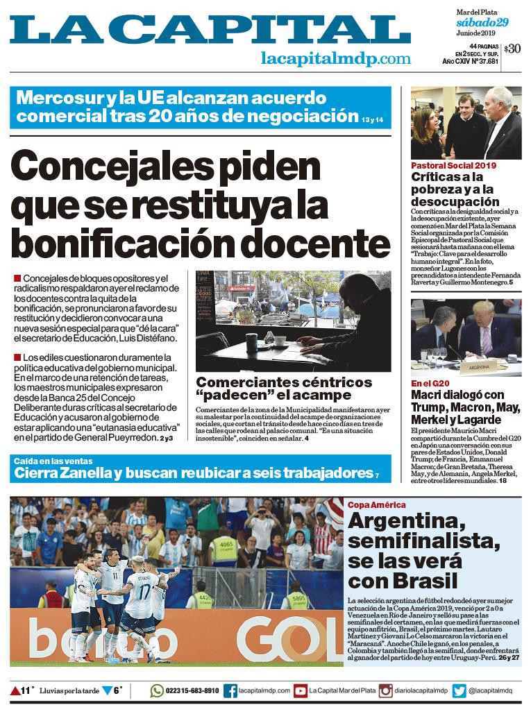 Tapas de diarios - La Capital Mar del Plata sábado 29-06-19
