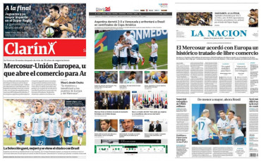 Tapas de diarios argentinos: triunfo argentino ante Venezuela y acuerdo Mercosur-UE