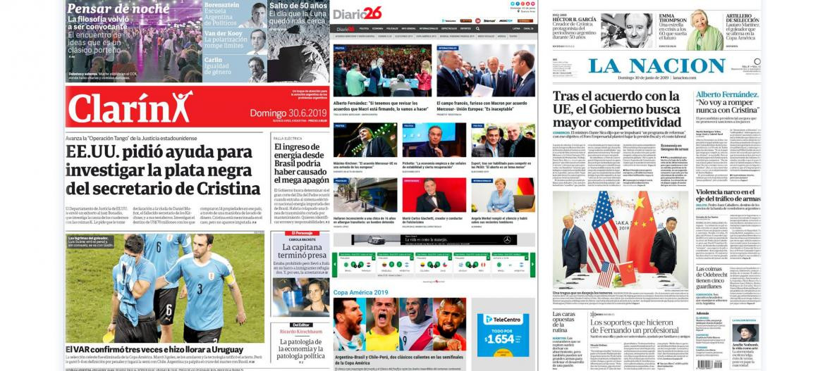 Tapas de diarios argentinos 30-6-19	