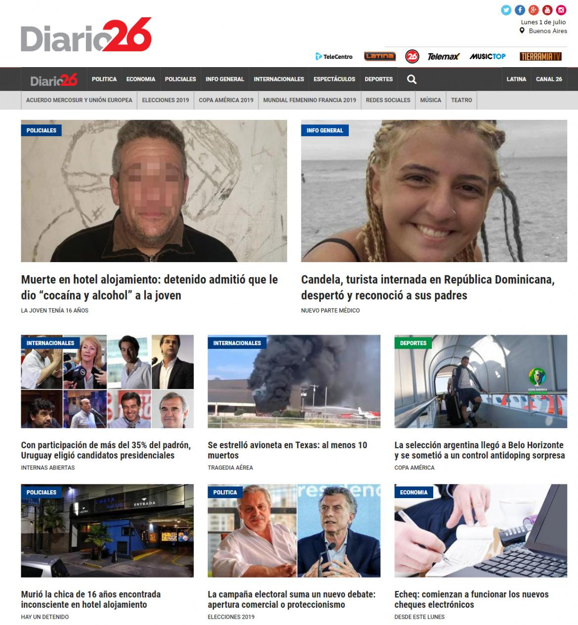 Tapas de diarios - Diario 26 lunes 1-07-19