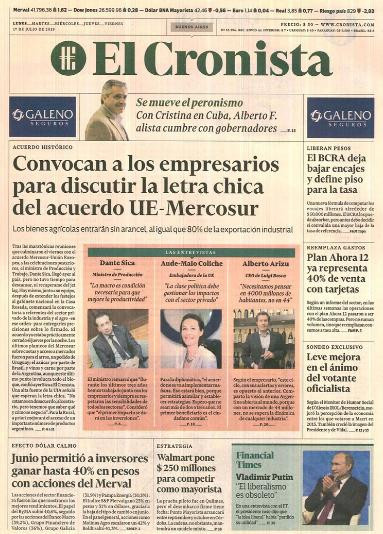 Tapas de diarios - El Cronista lunes 1-07-19