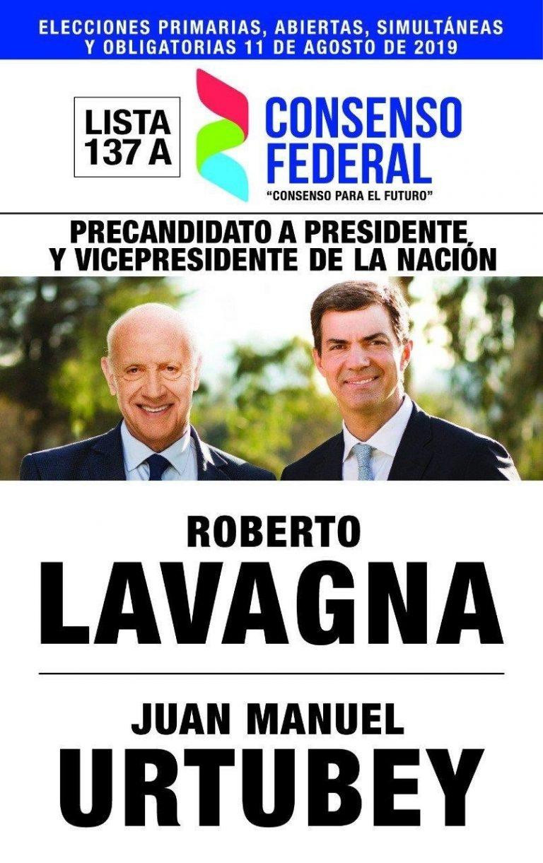Boletas presidenciales PASO 2019 - Roberto Lavagna y Juan Manuel Urtubey – Consenso Federal