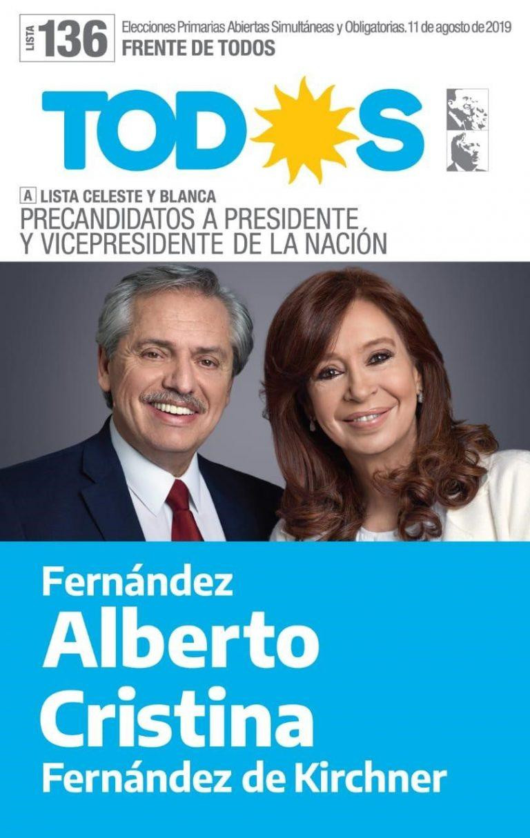 Boletas presidenciales PASO 2019 - Alberto Fernández y Cristina Kirchner – Frente de Todos