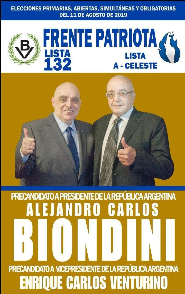 Boletas presidenciales PASO 2019 - Alejandro Biondini y Enrique Venturino – Frente Patriota