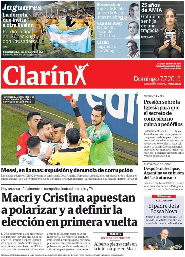 Tapas de Diarios, Clarín, Domingo 7-7-19