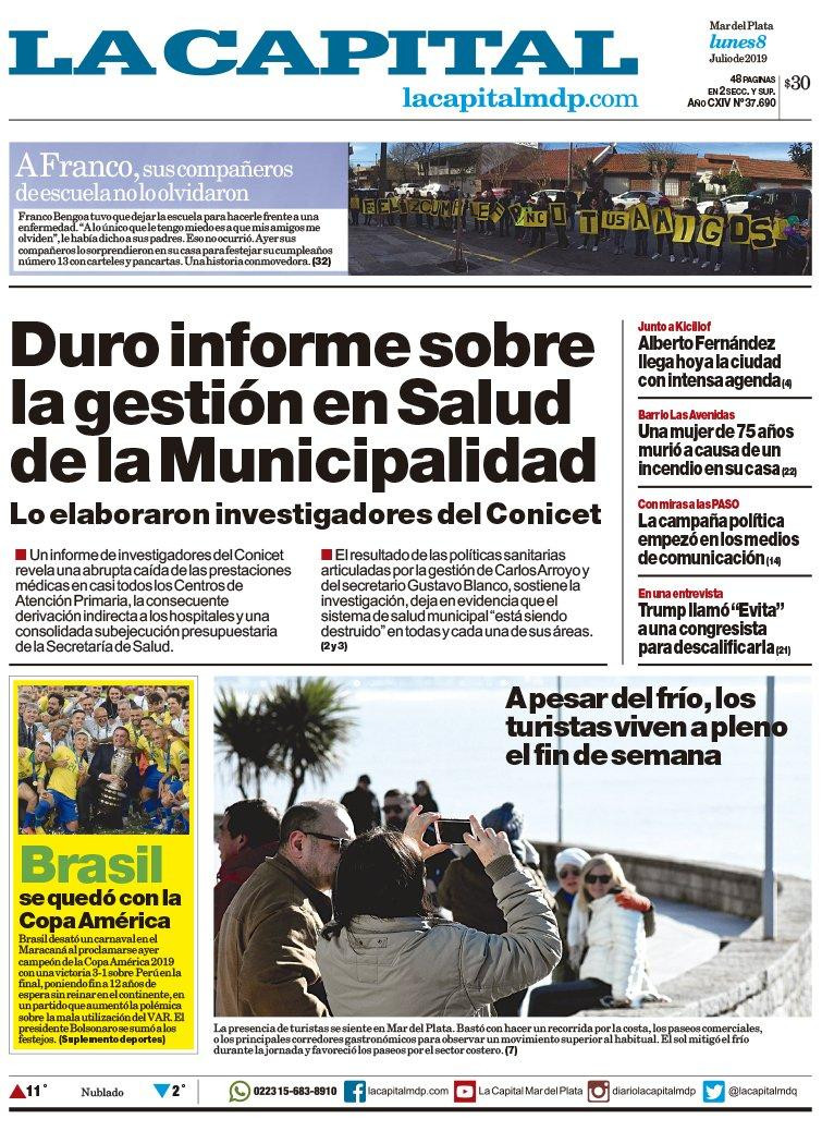 Tapas de diarios - La Capital Mar del Plata lunes 8-07-19