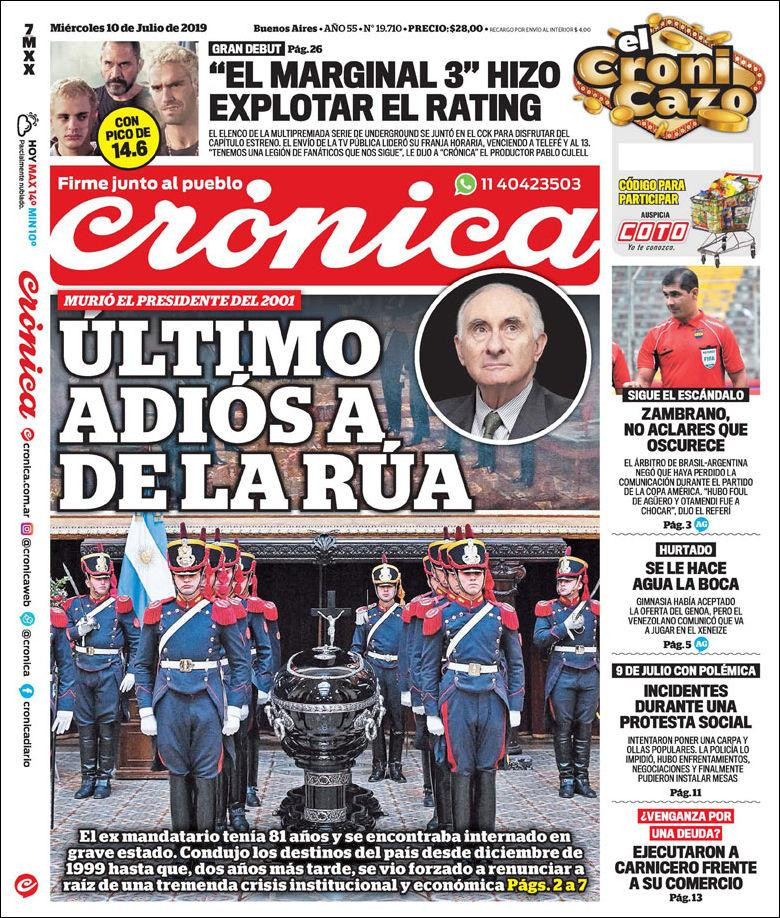 Tapas de diarios - Crónica miércoles 10-07-19
