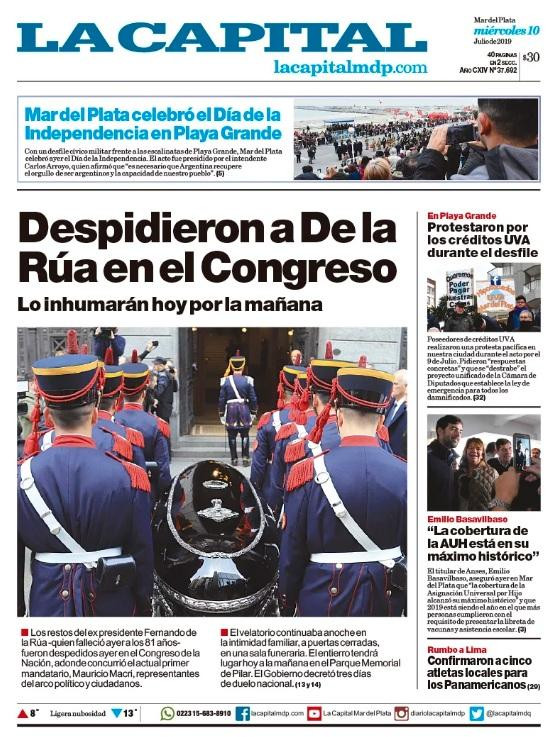Tapas de diarios - La Capital de Mar del Plata miércoles 10-07-19