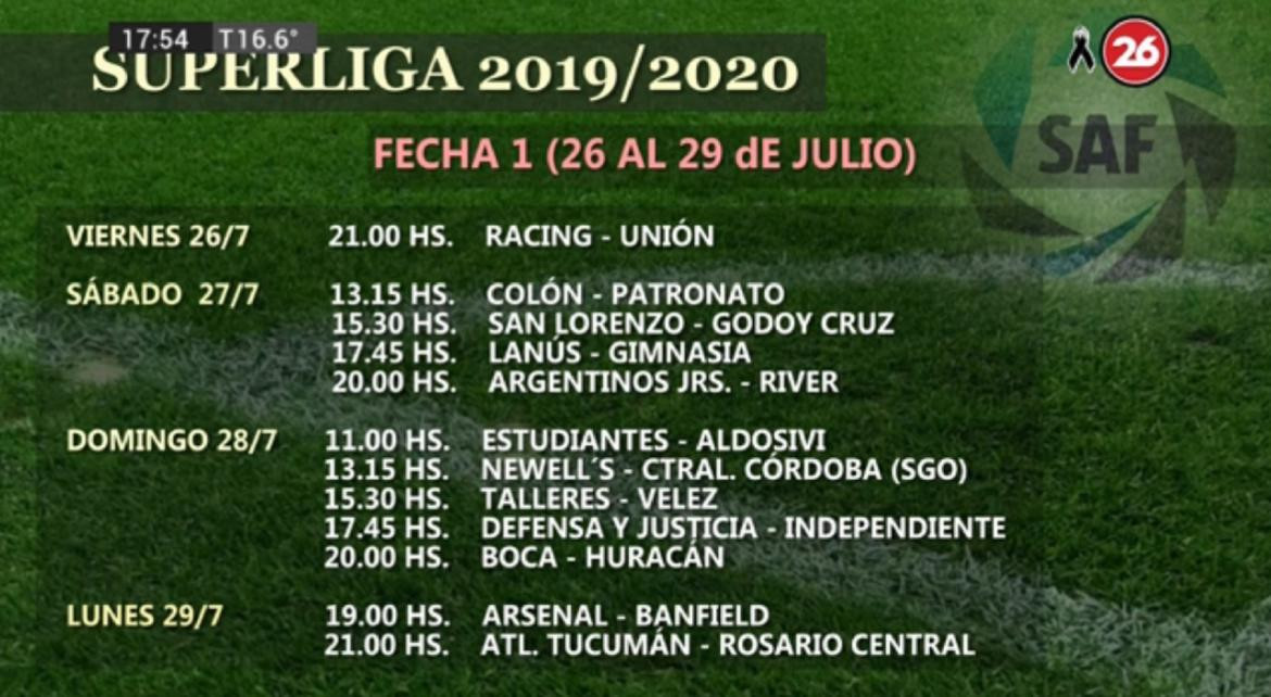 Superliga 2019 - 2020, fecha 1, del 26 al 29 de julio, CANAL 26