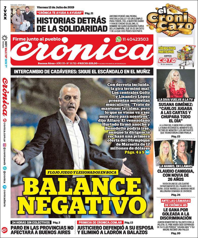 Tapas de diarios - Crónica viernes 12-07-19