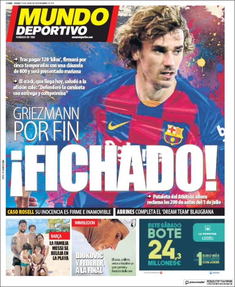 Tapas de diarios, Mundo Deportivo sábado 13 de julio de 2019	