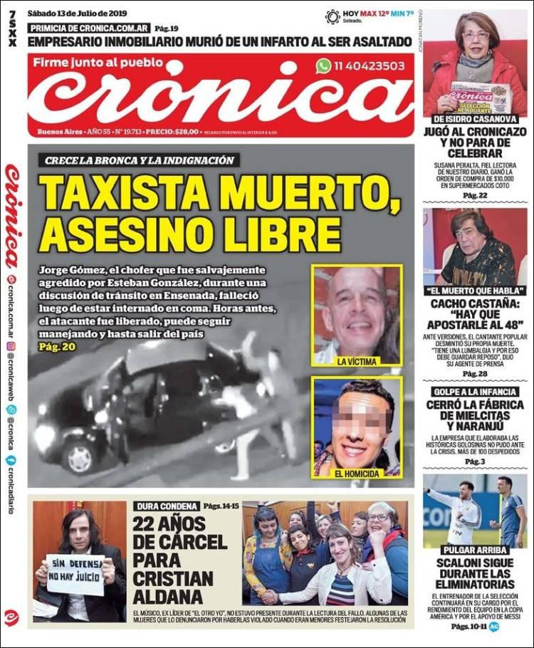 Tapas de diarios, Crónica sábado 13 de julio de 2019	