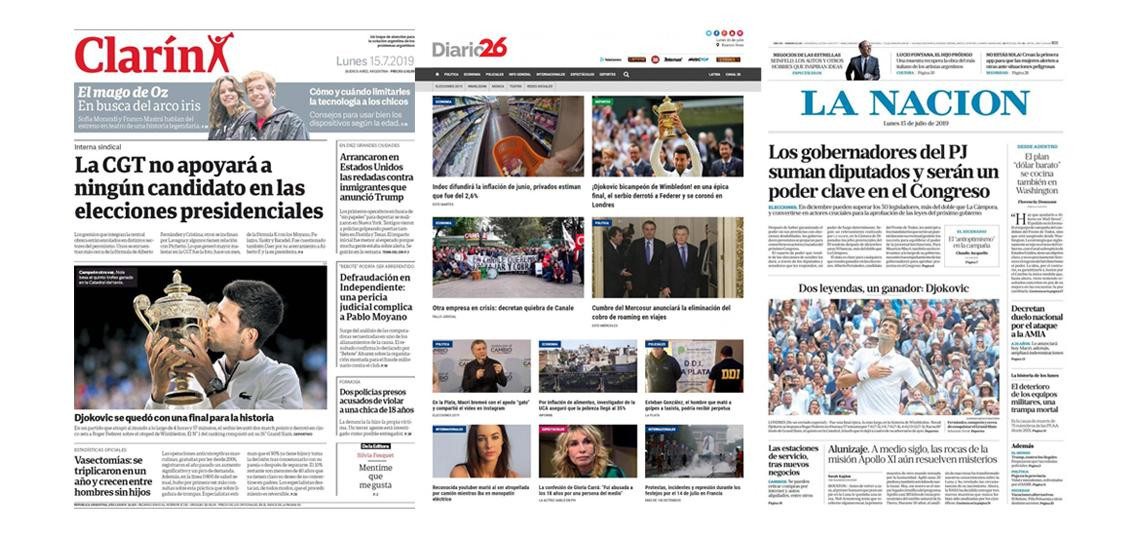 Tapas de diarios argentinos 15-7-19 