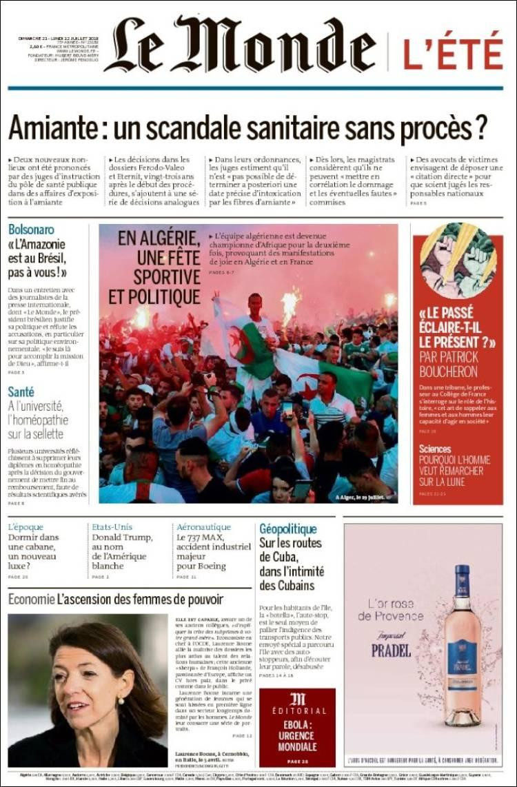 Tapas de diarios, 21 de julio 2019, LE MONDE