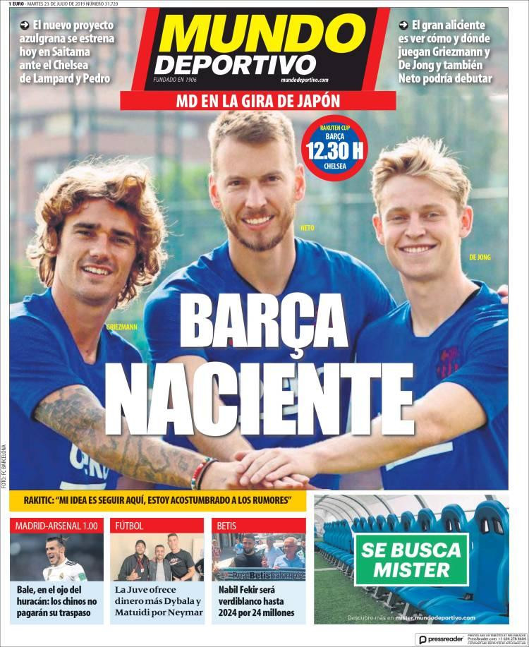 Tapas de diarios, Mundo Deportivo de España, martes 23 de julio de 2019