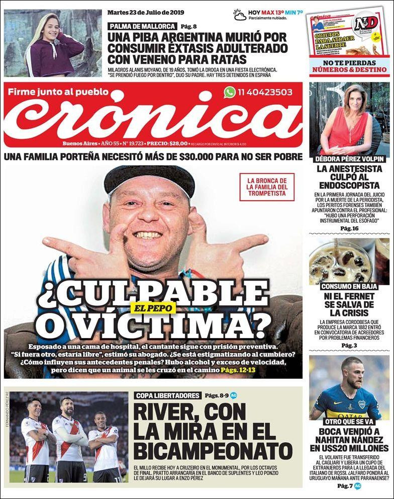 Tapas de diarios, Crónica, martes 23 de julio de 2019