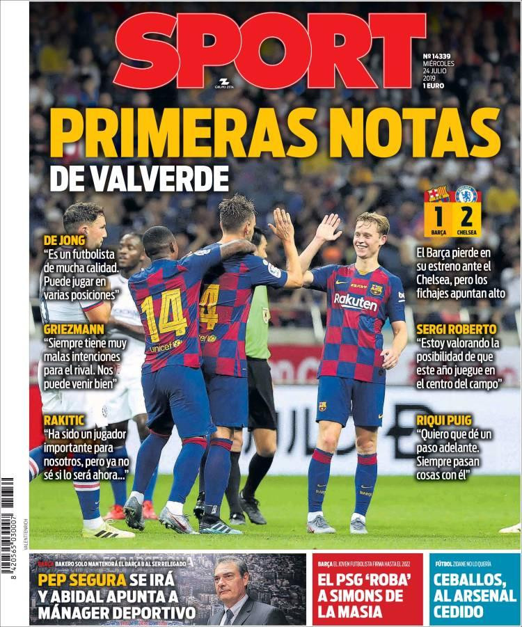 Tapas de diarios, Sport de España, miércoles 24 de julio de 2019