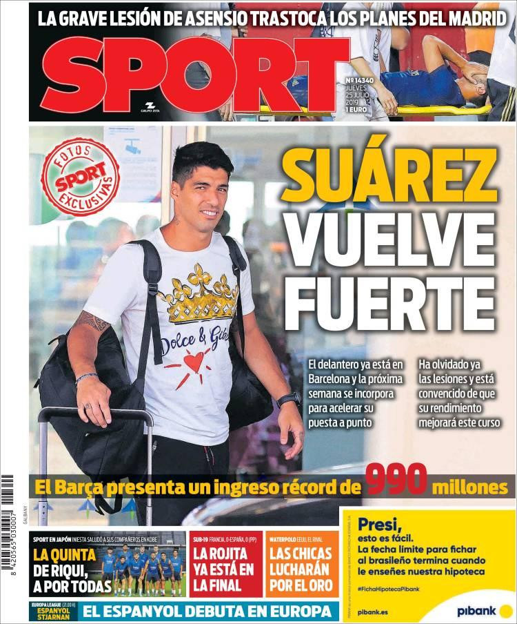 Tapas de diarios, Sport de España, jueves 25-07-19