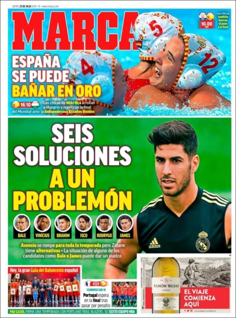 Tapas de diarios, Marca de España, jueves 25-07-19