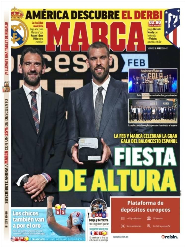 Tapas de diarios, Marca de España, viernes 26-07-19
