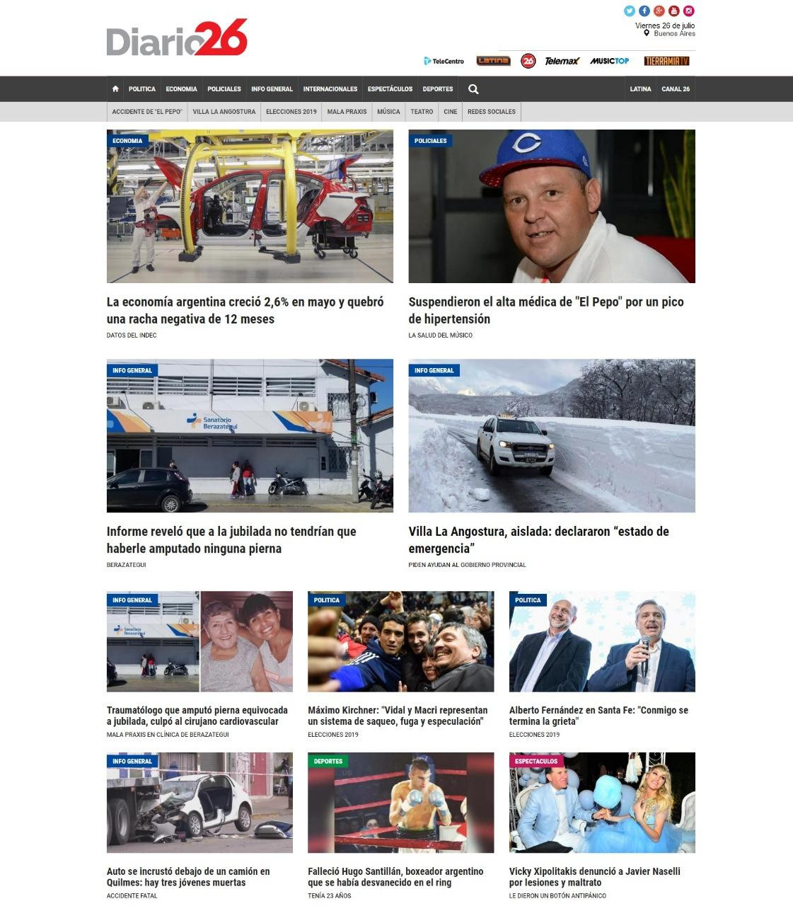 Tapas de diarios, Diario 26, viernes 26-07-19