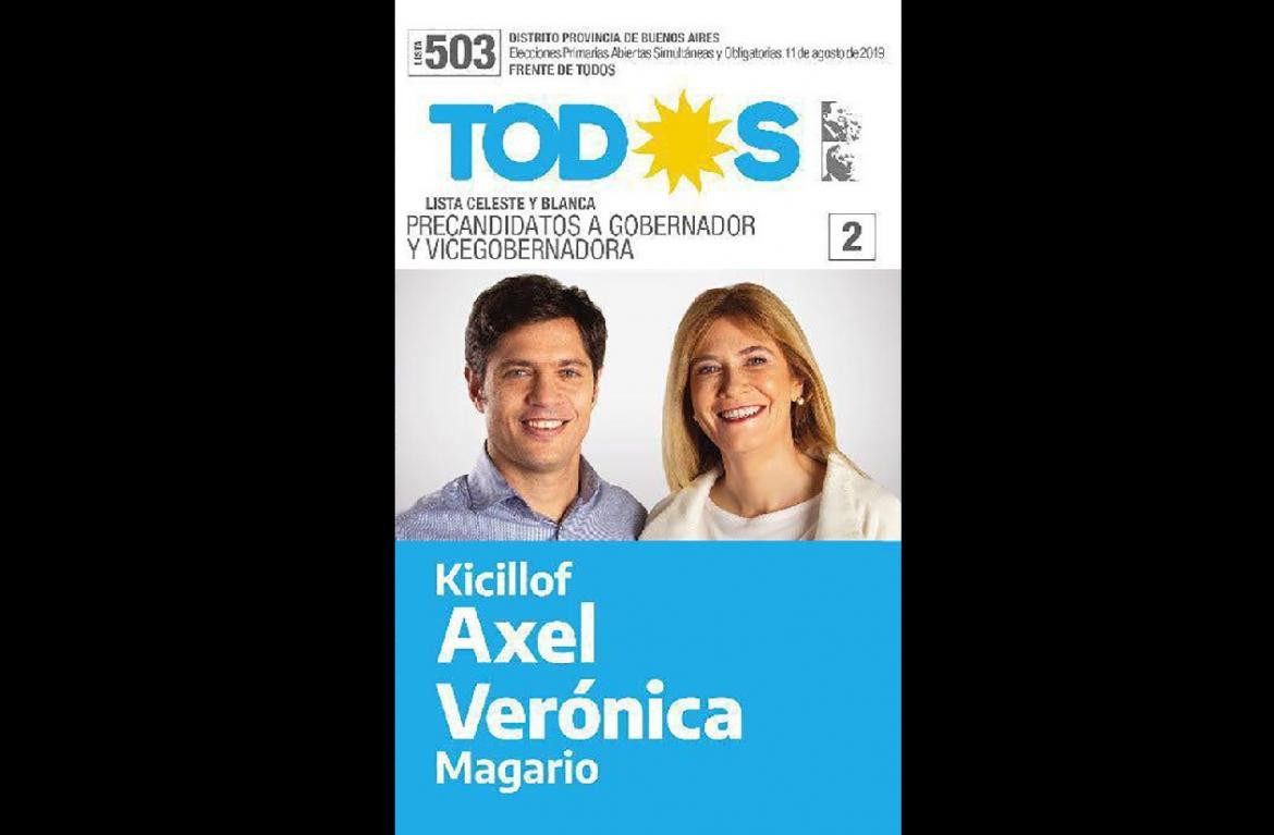 Boleta 2019, Frente de Todos, Elecciones 2019, Axel Kicillof, Verónica Magario