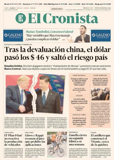 Tapas de diarios, El Cronista, 06-08-19