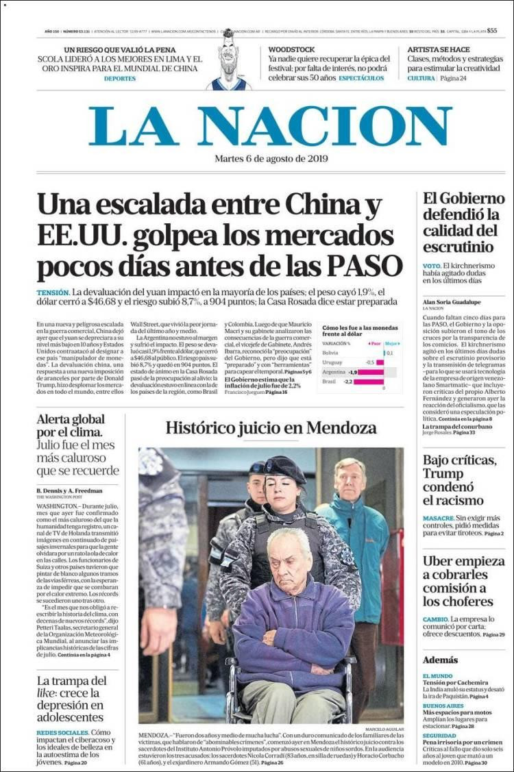 Tapas de diarios, La Nación, 06-08-19