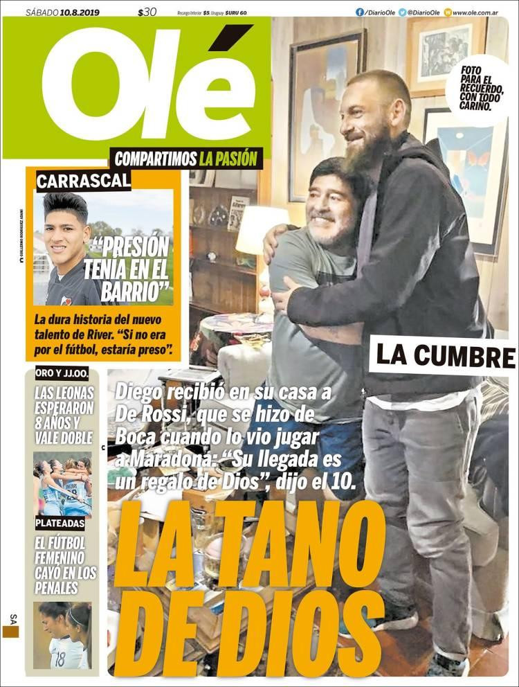 Tapas de diarios, Olé, sábado 10 agosto 2019