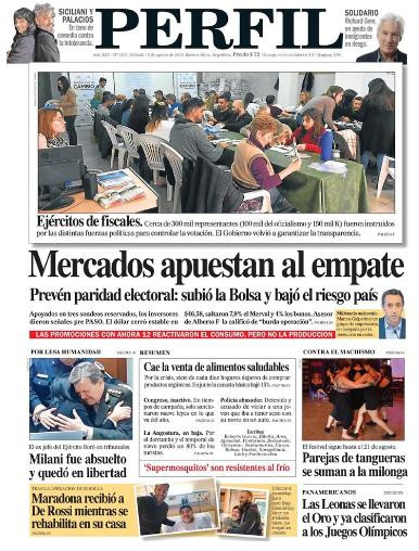Tapas de diarios, Perfil, sábado 10 agosto 2019