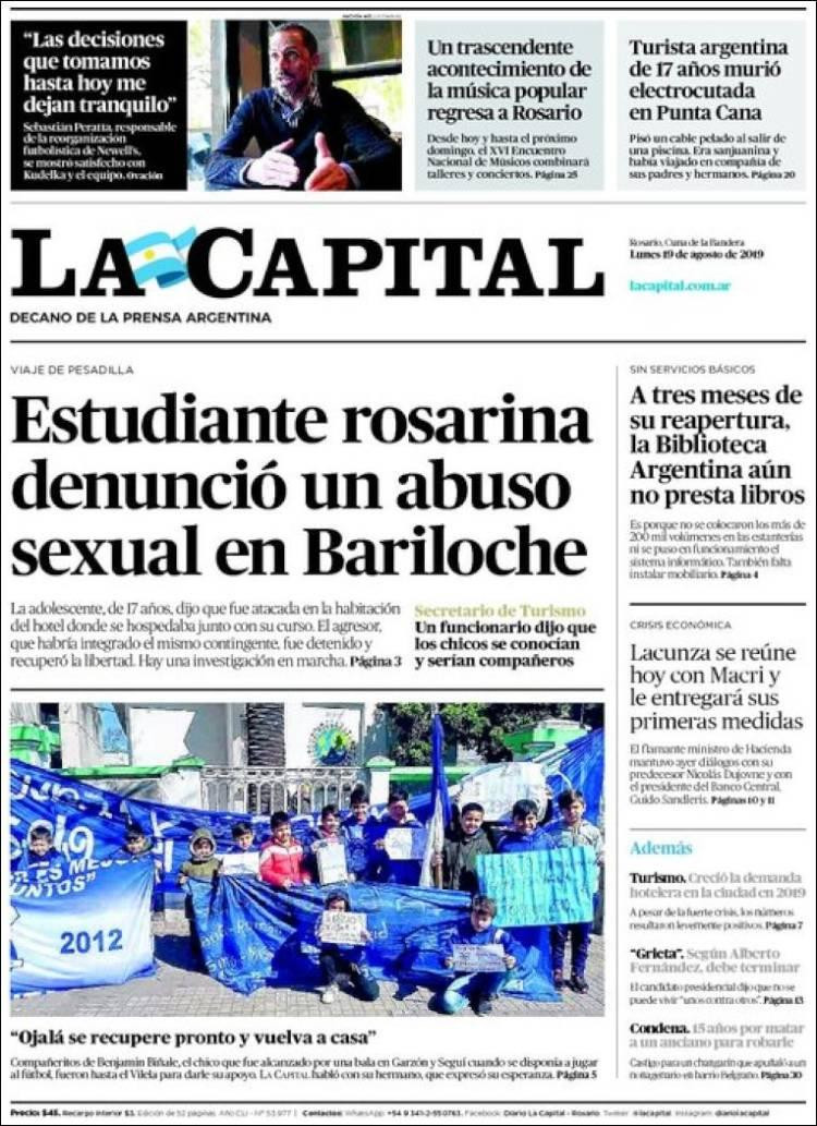 Tapas de diarios, La Capital, lunes 19-08-19