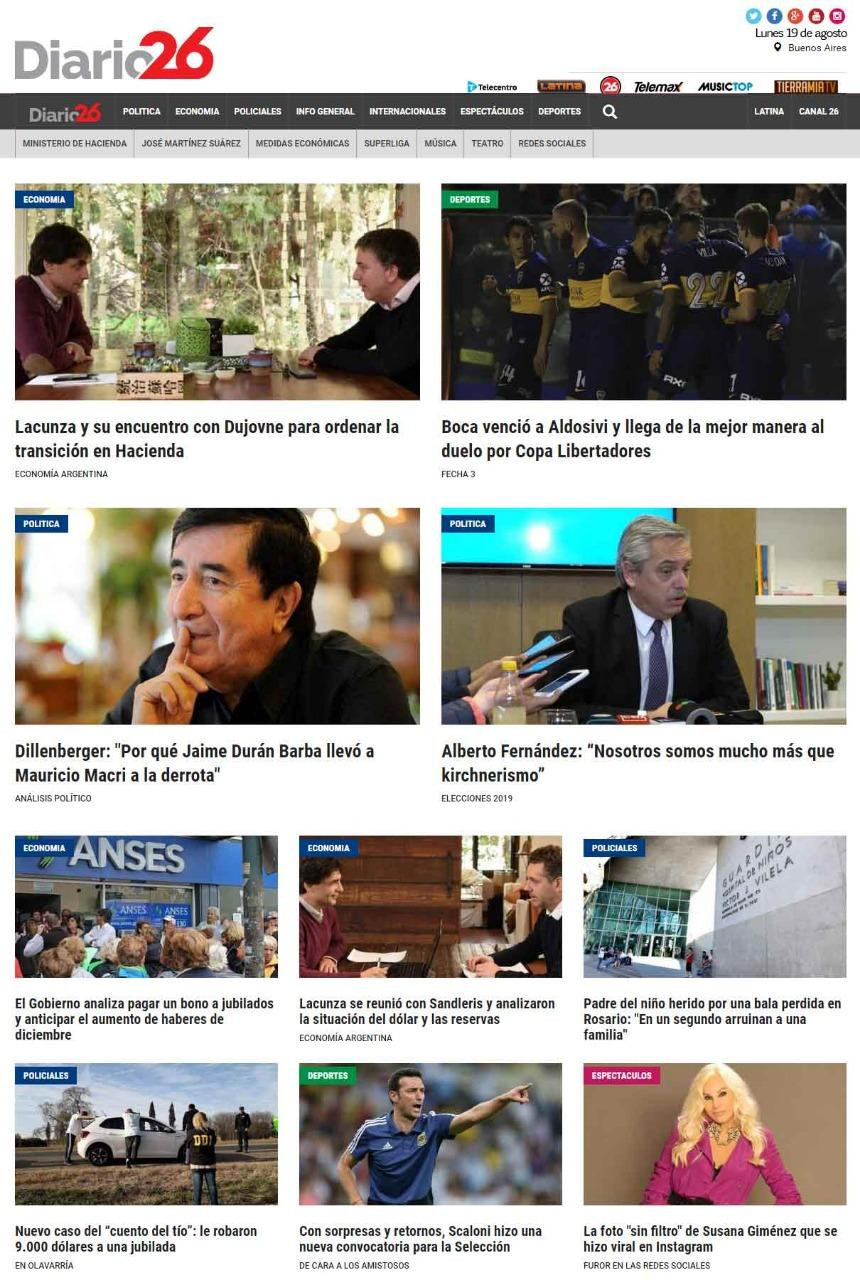 Tapas de diarios, Diario 26, lunes 19-08-19
