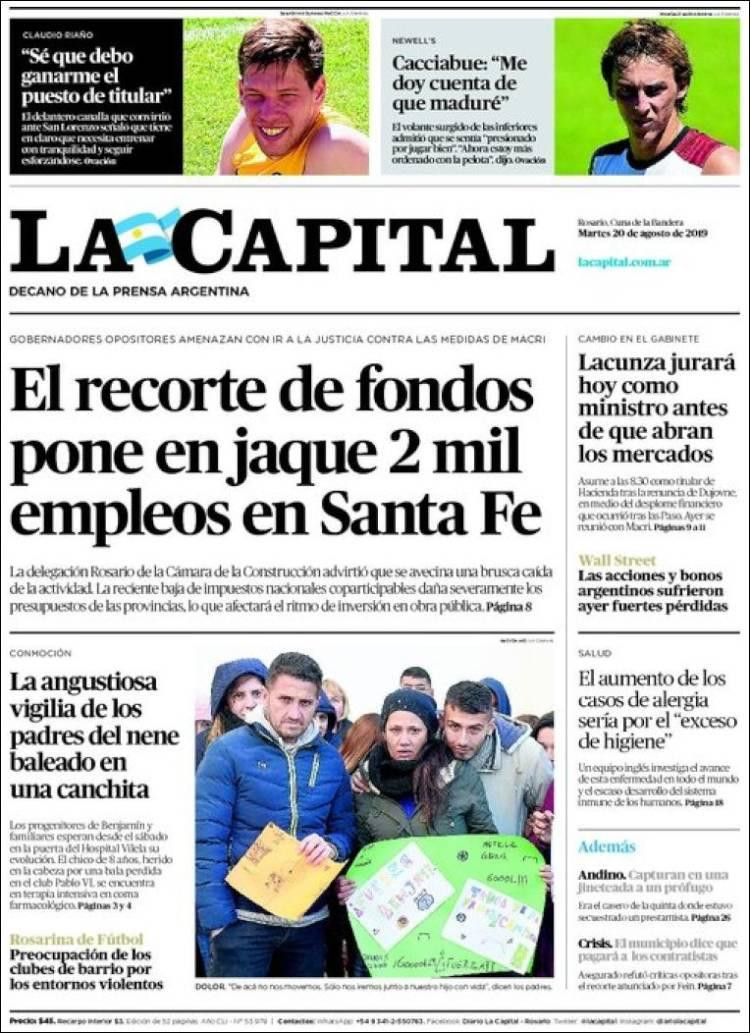 Tapas de diarios, martes, La Capital 20-08-19