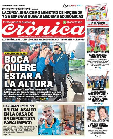 Tapas de diarios, martes, Crónica 20-08-19