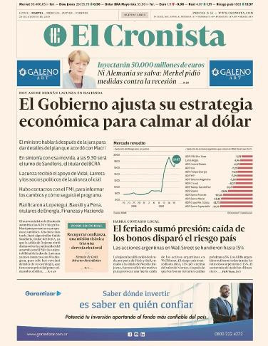 Tapas de diarios, martes, El Cronista 20-08-19