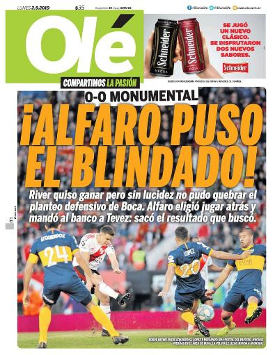 Tapas de diarios, Olé, lunes 2 de septiembre de 2019