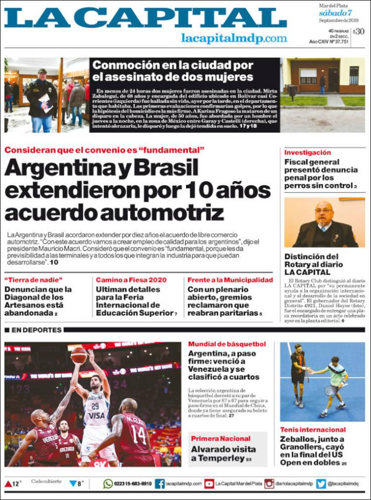 Tapas de diarios, La Capítal, sábado 07-09-19
