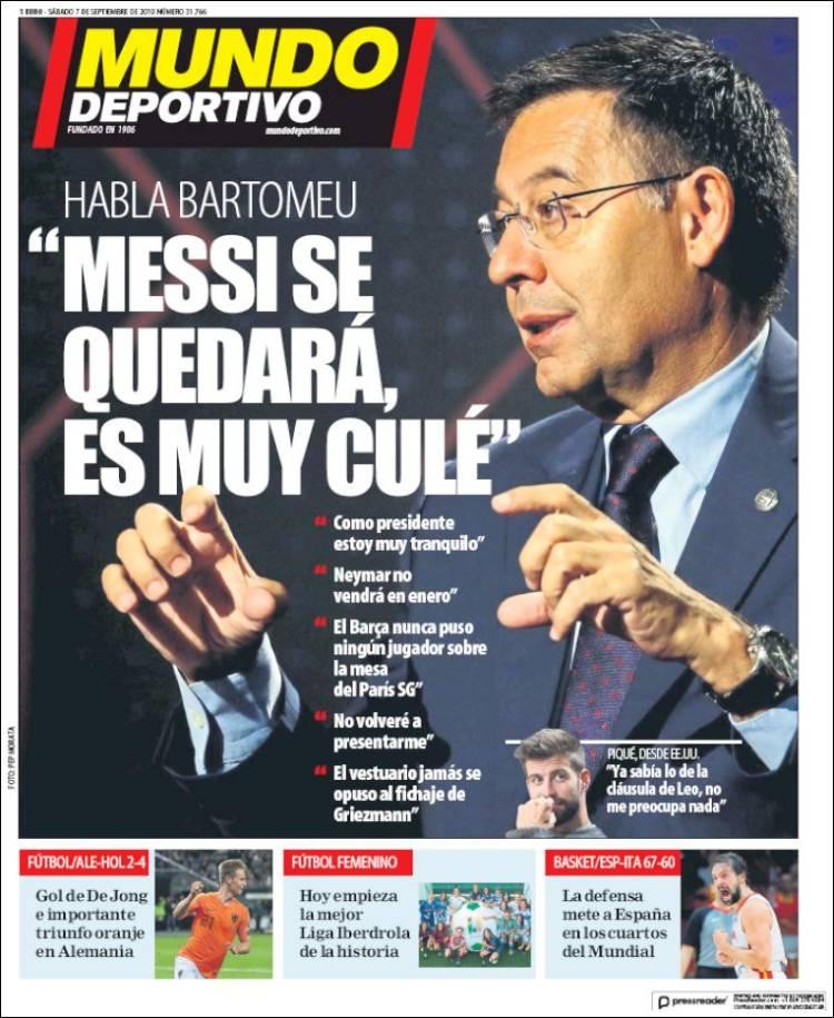 Tapas de diarios, Mundo Deportivo, sábado 07-09-19