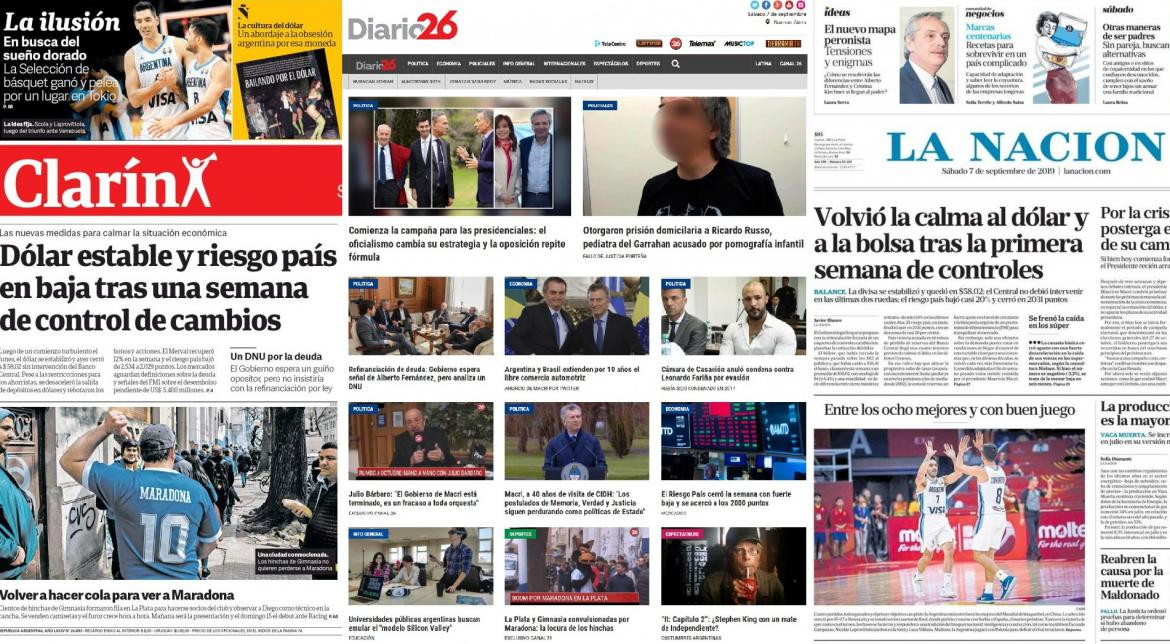 Tapas de Diarios Argentinos, Sábado 7-9-19