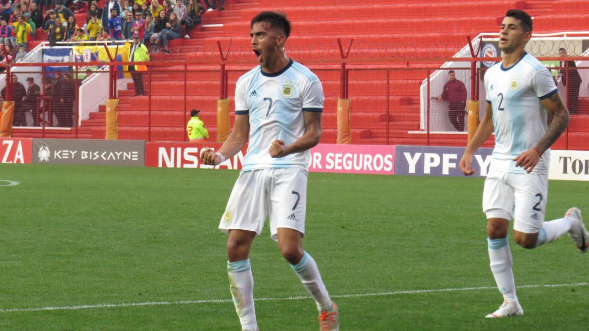 Festejo de Nicolás González para la Selección Argentina Sub 23 ante Colombia