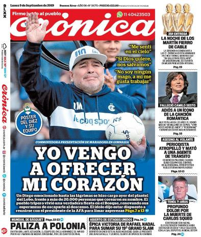 Tapas de diarios, Crónica, lunes 9-09-19