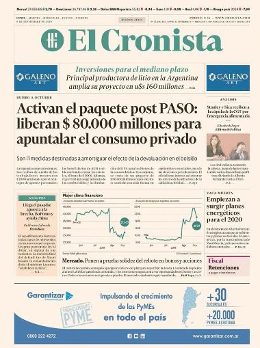 Tapas de diarios, El Cronista, lunes 9-09-19