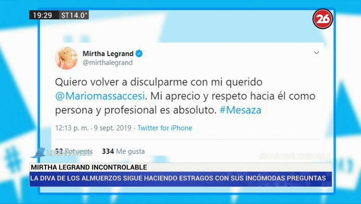 Pedido de disculpas de Mirtha Legrand a Mario Massaccesi, Twitter