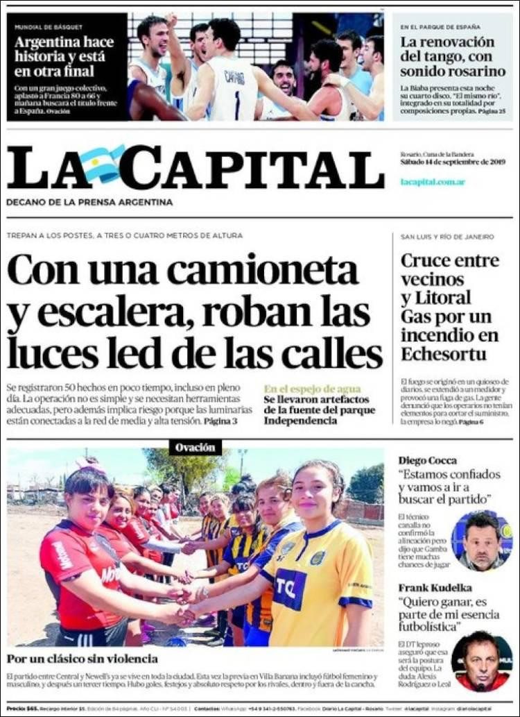 Tapas de diarios, La Capital, sábado 14-09-19